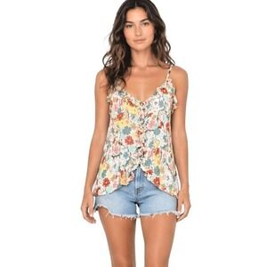 Vtg Y2K Silk Fairy Ruffle Top XS Asymmetric Hem Festival Boho Coquette Romantic